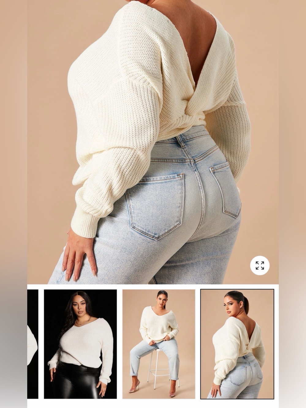 Cream V-Back Knit Sweater